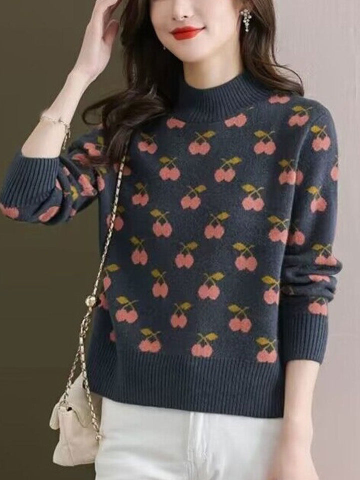 Abigail Retro Turtleneck Jacquard Knitted Pullover Sweater