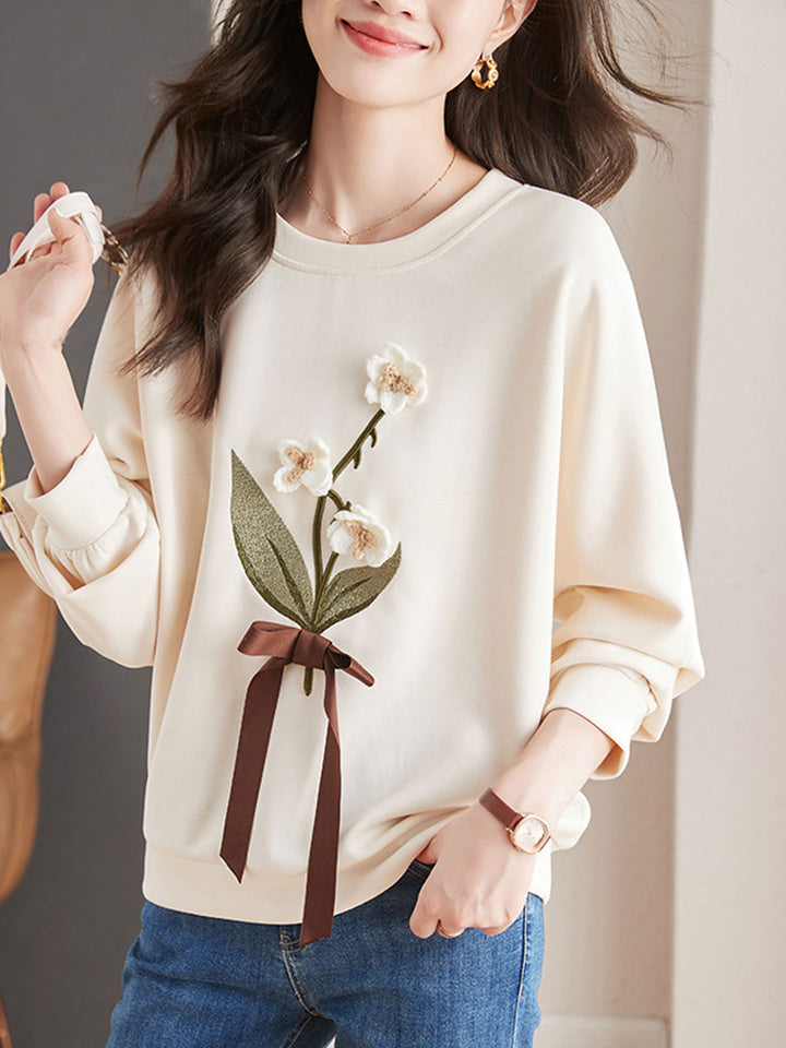 Ava Retro Three-Dimensional Flower Sweatshirt