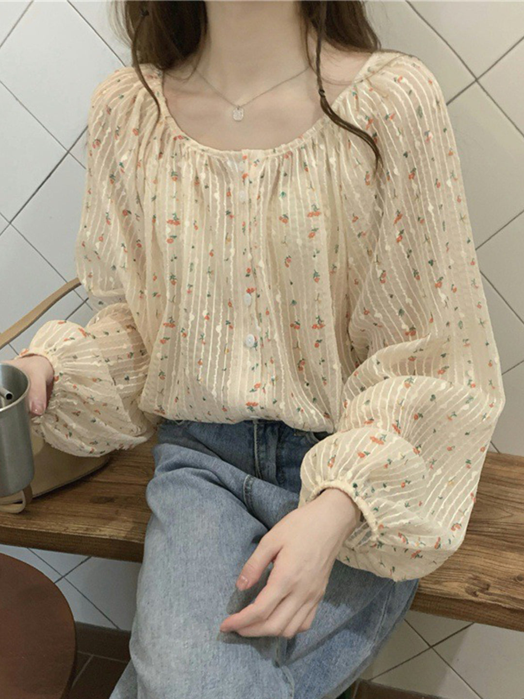 Parisian Casual Floral Button Down Top