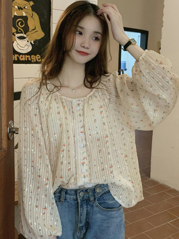 Parisian Casual Floral Button Down Top