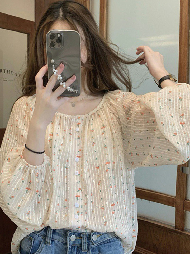 Parisian Casual Floral Button Down Top