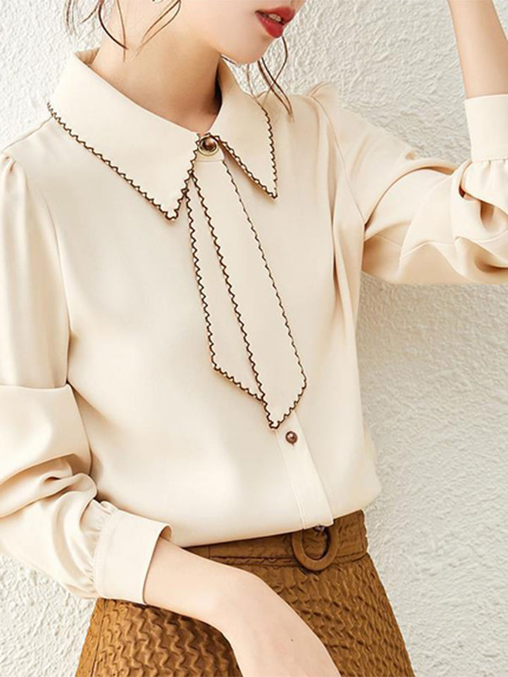 Audrey French Style Chiffon Crew Neck Blouse