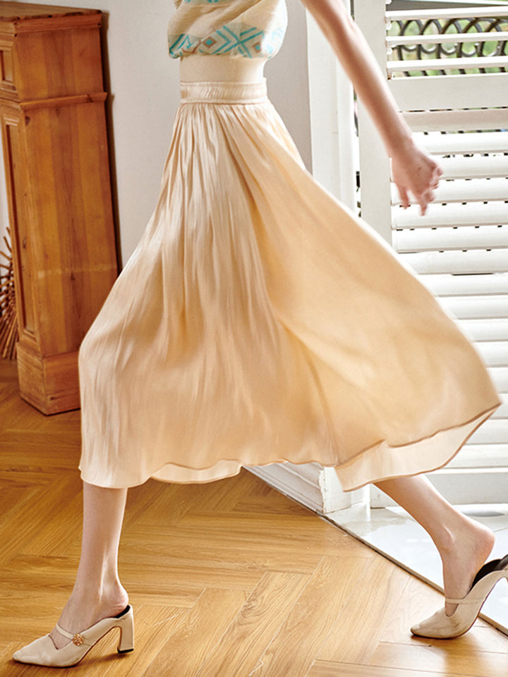 Clara French Style High Rise Vacation Full Skirt-Beige