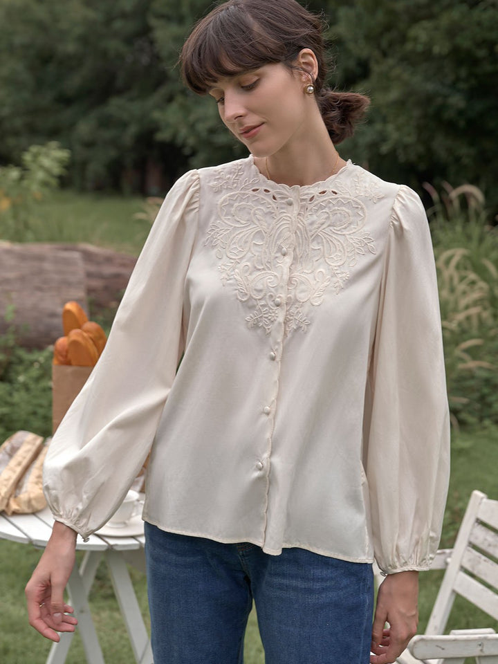 Ally Embroidered Lantern Sleeve Blouse