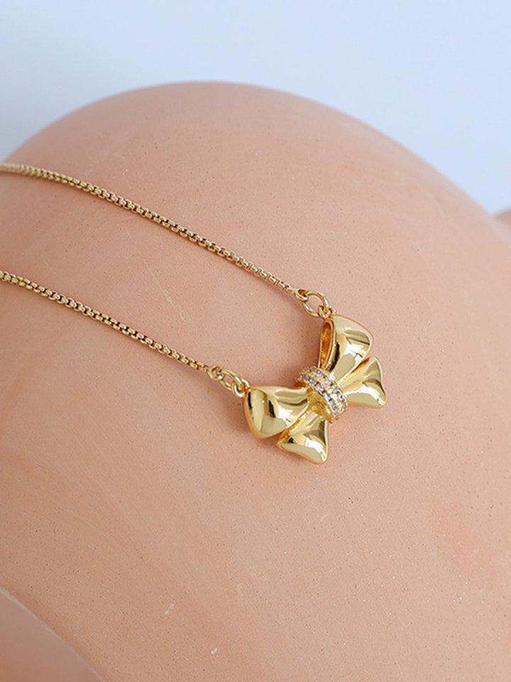 Sweet Zircon Three-dimensional Bow Necklace