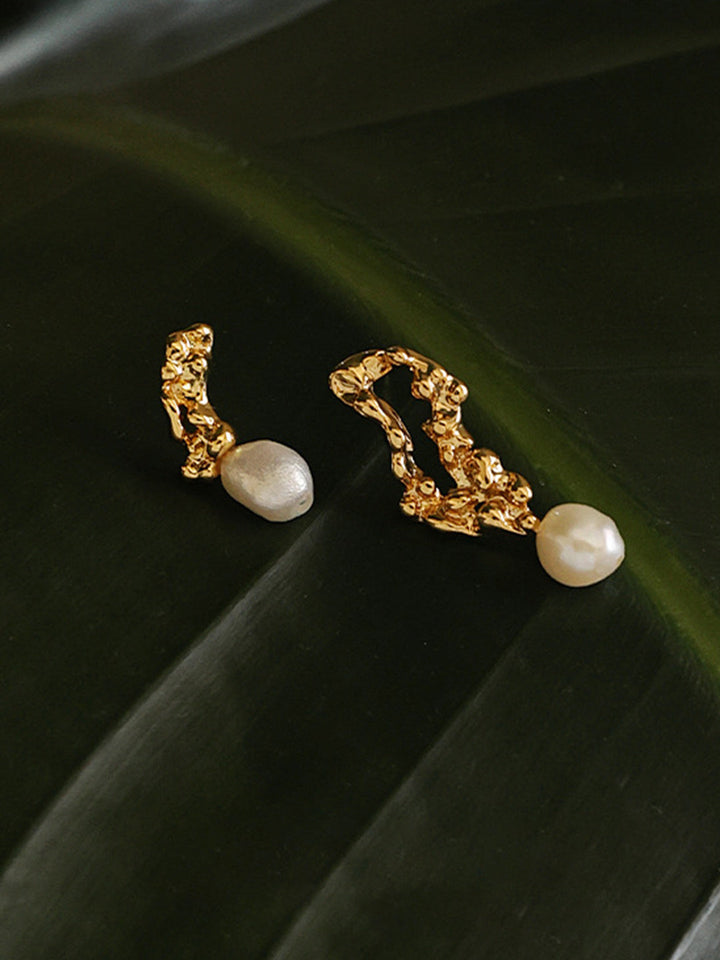 Cutout Asymmetric Natural Real Pearl Earrings