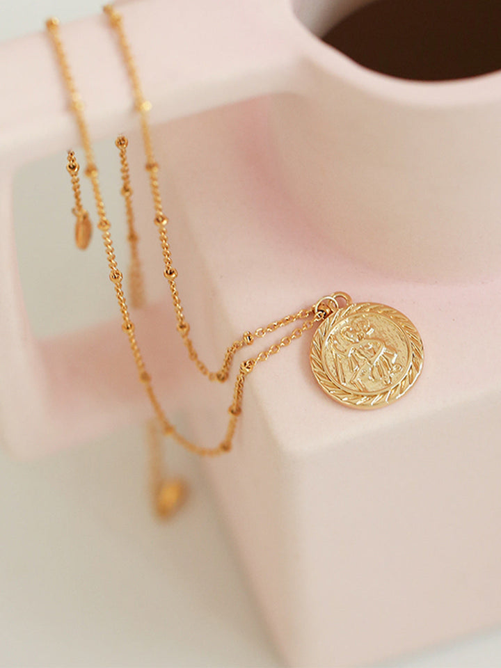 Roman Portrait Engraved Coin Necklace