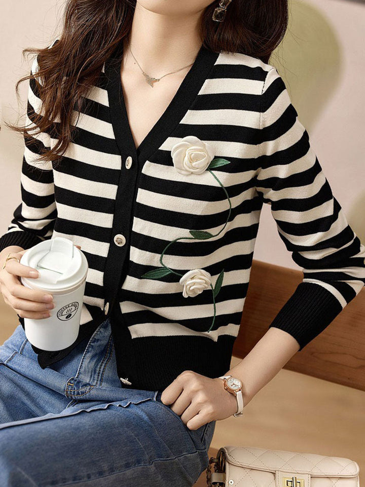 Kaitlyn Casual V-neck Striped Cardigan Top